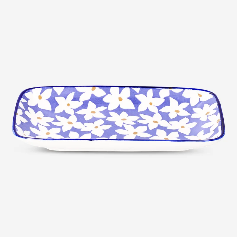 Ceramic serving plate with floral design - 18x23 cm