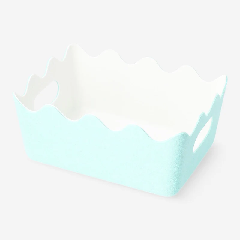Blue felt storage basket with scalloped edges - 15x20 cm