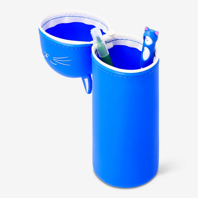 Blue silicone cat pencil case