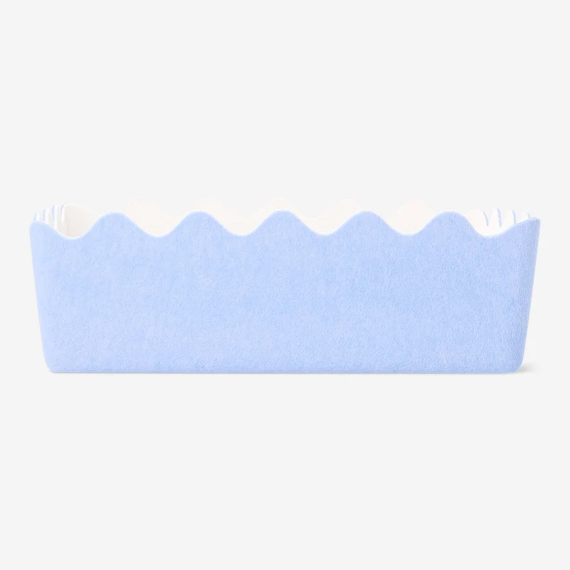Blue felt storage basket with scalloped edges - 20x30 cm