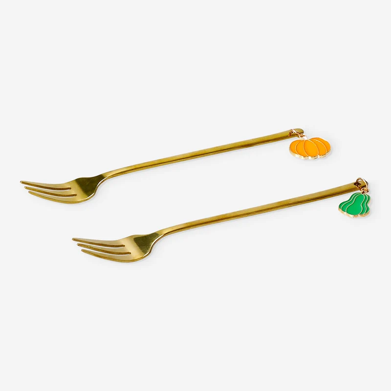 Gold dessert forks with pumpkin decoration - 2 pcs