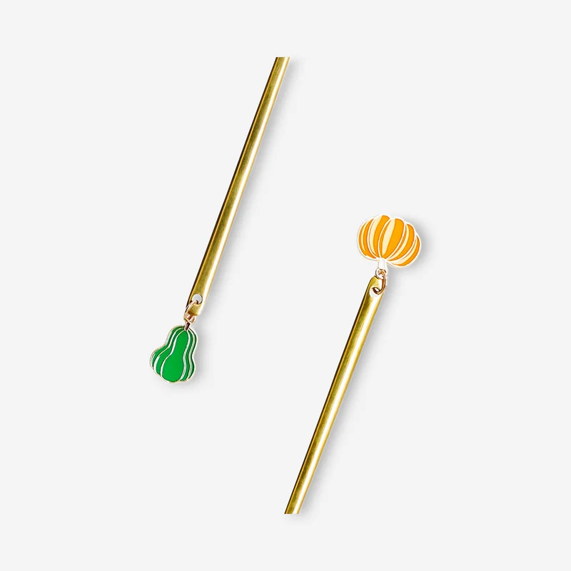 Gold dessert forks with pumpkin decoration - 2 pcs