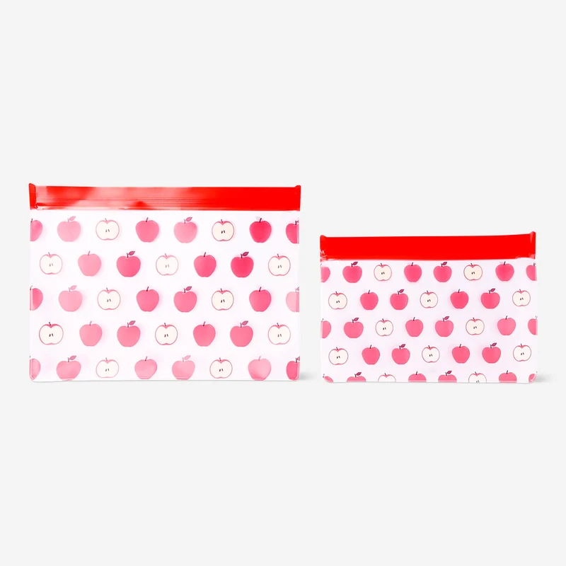 Reusable grip seal bags with red apples - 2 pcs