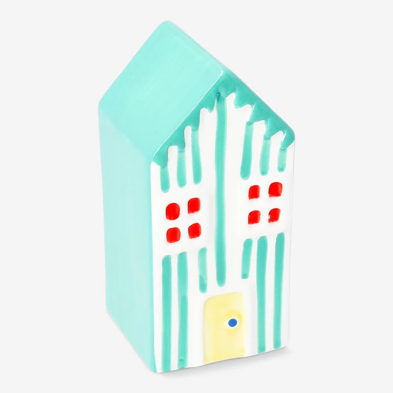 Decorative green striped beach house - 13 cm