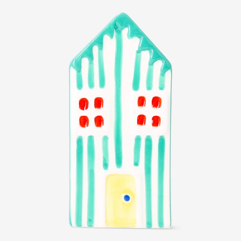 Decorative green striped beach house - 13 cm
