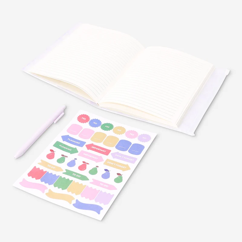 Floral notebook with ballpoint pen and stickers