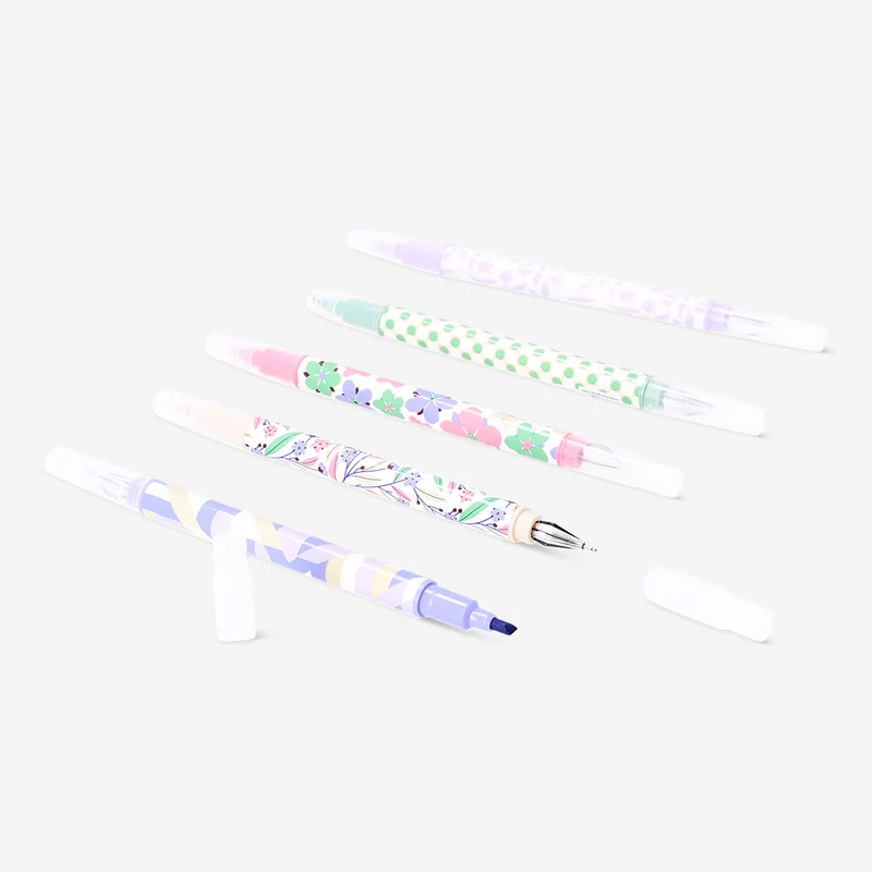 Dual-tip pens with gel ink and highlighters - 4 pcs