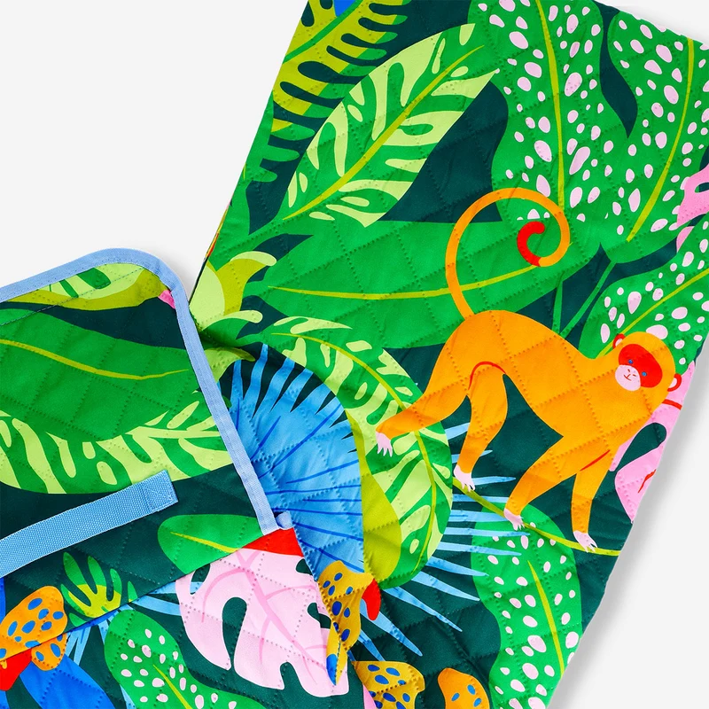 Picnic blanket with tropical print and carrying strap - 170x90 cm
