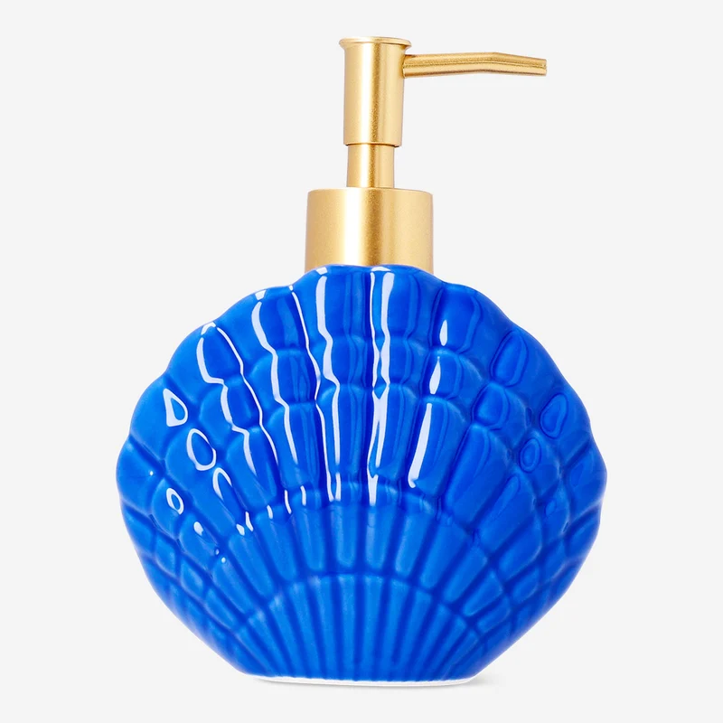 Blue ceramic seashell soap dispenser