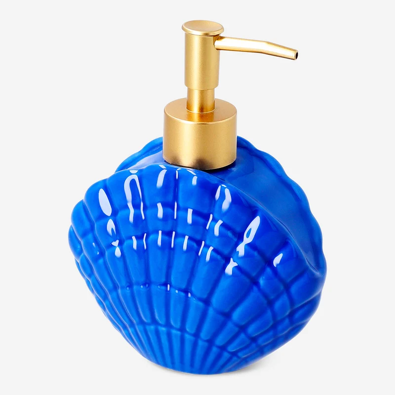 Blue ceramic seashell soap dispenser