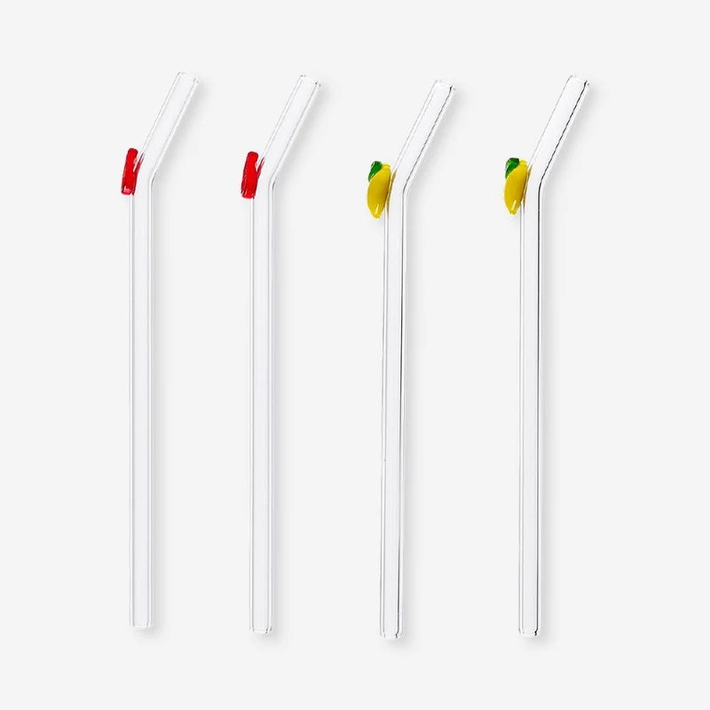 Glass straws with fruit decorations - 4 pcs