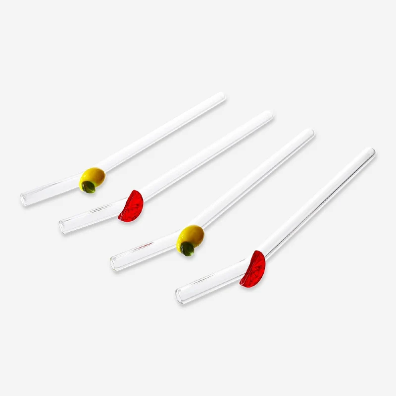 Glass straws with fruit decorations - 4 pcs