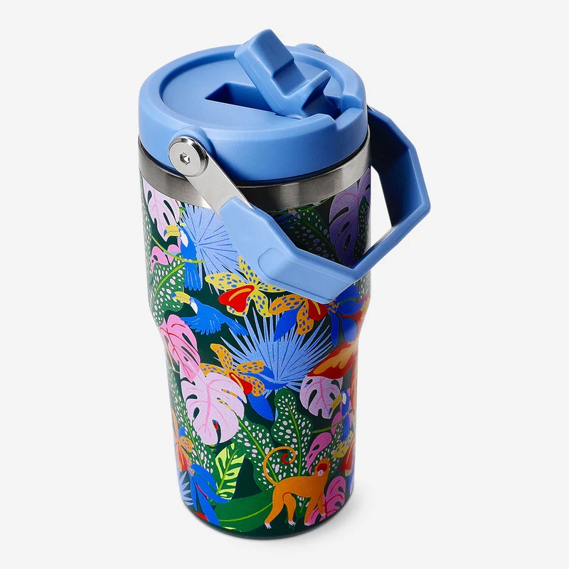Tumbler with lid and straw - Jungle print - 600 ml