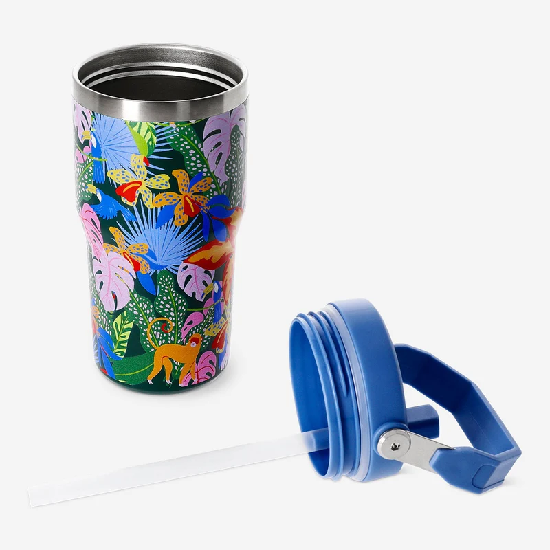 Tumbler with lid and straw - Jungle print - 600 ml