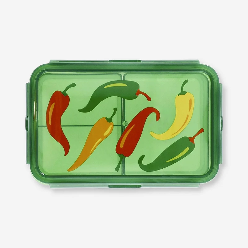 Green lunchbox with chilli print