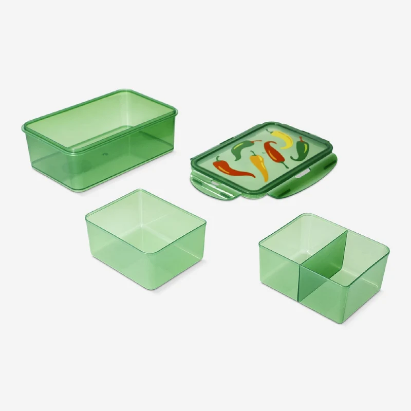 Green lunchbox with chilli print