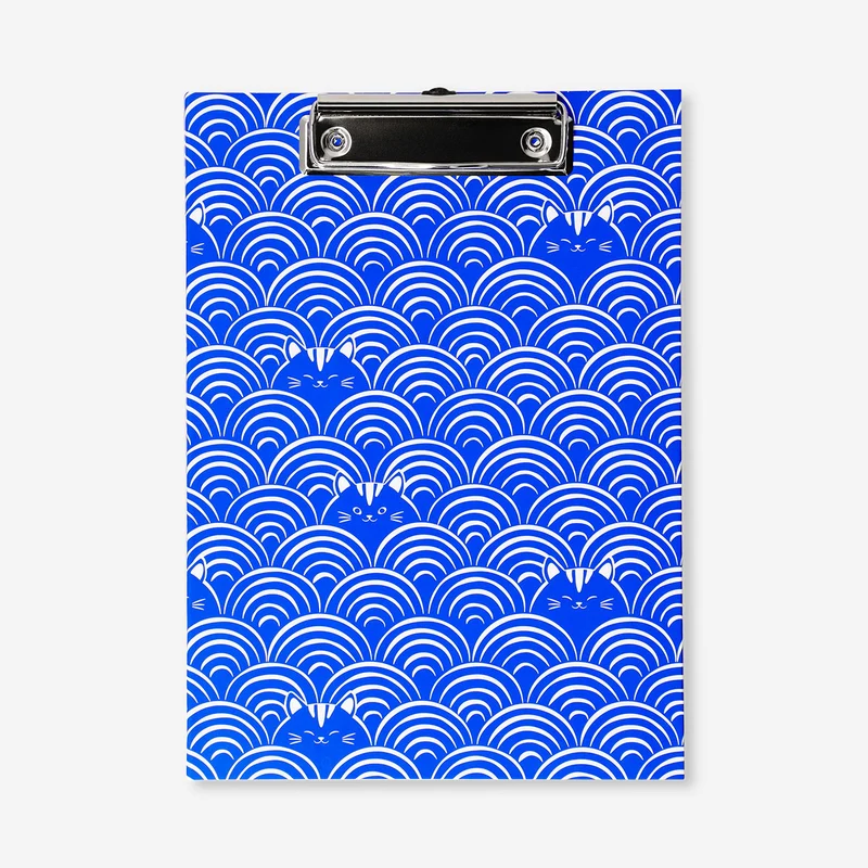Blue clipboard with spirals and cat print