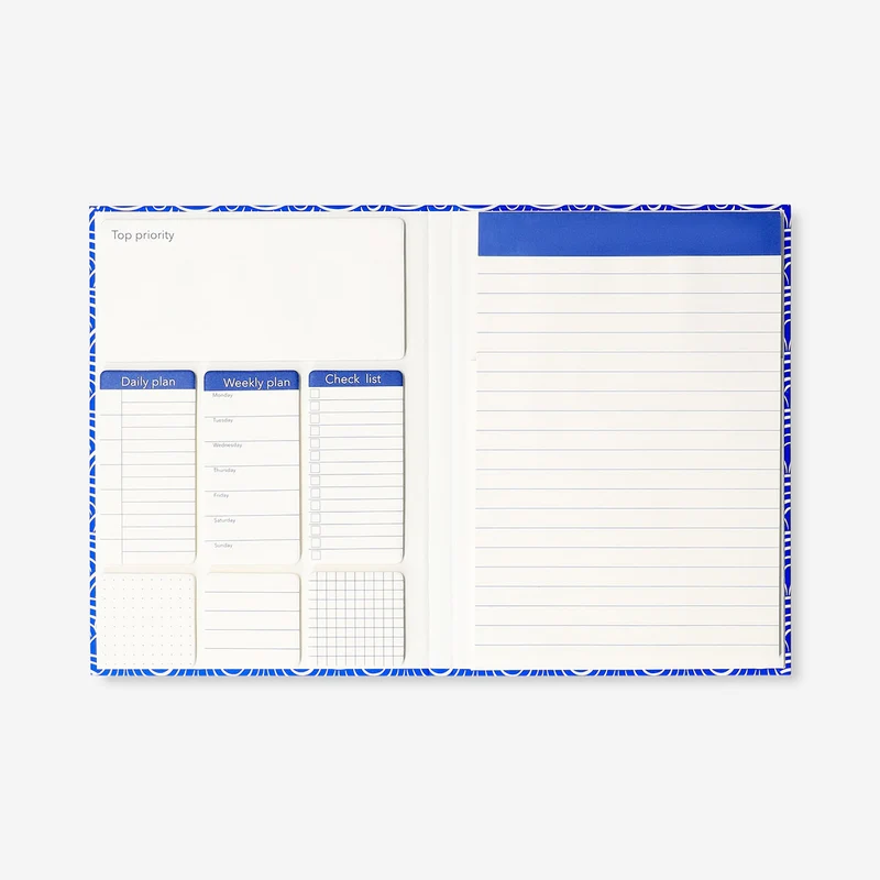 Blue clipboard with spirals and cat print