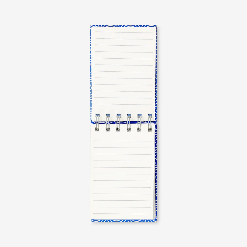 Blue notepad with spirals and cat print