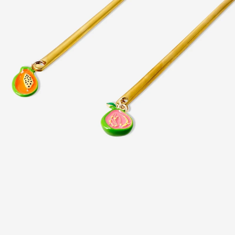Gold dessert spoons with fruit decoration - 2 pcs