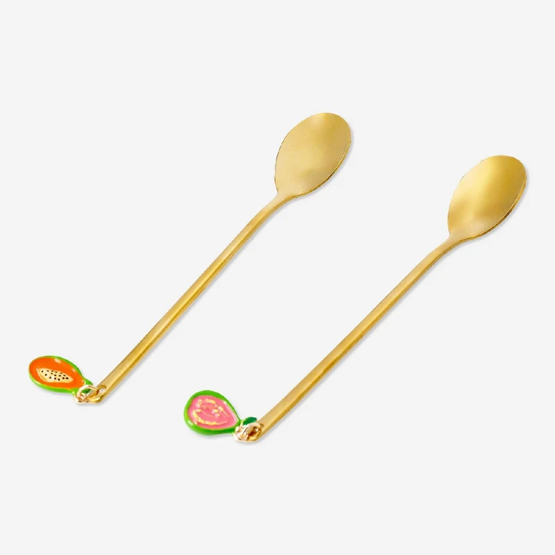 Gold dessert spoons with fruit decoration - 2 pcs