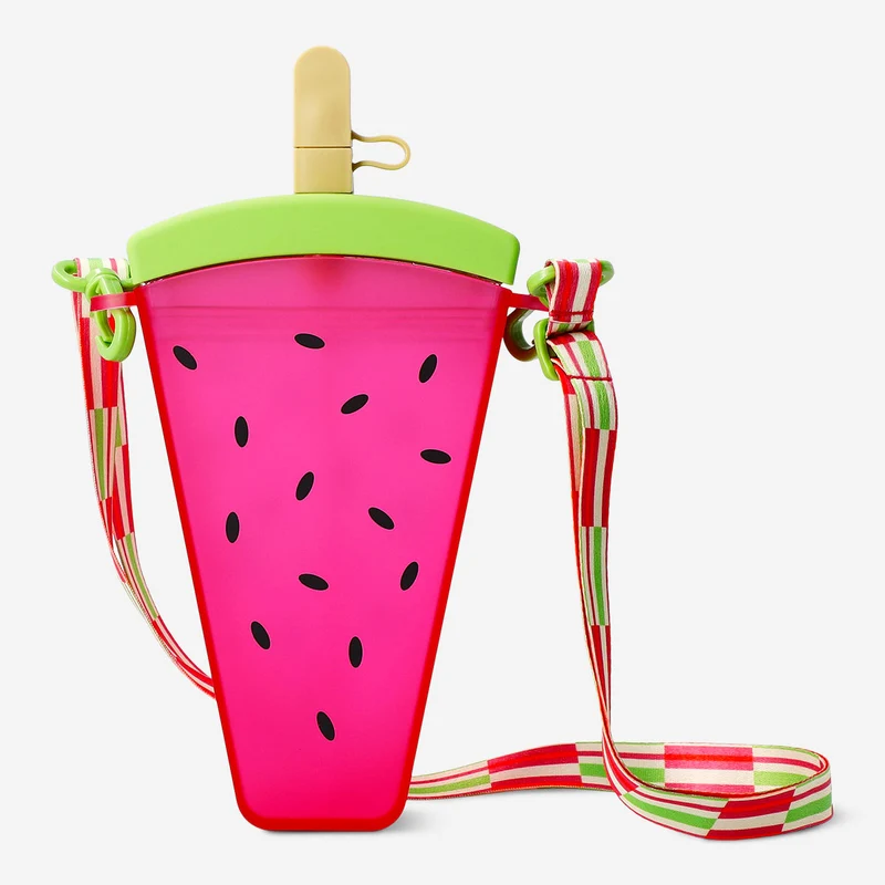 Watermelon drinking bottle with carry strap -