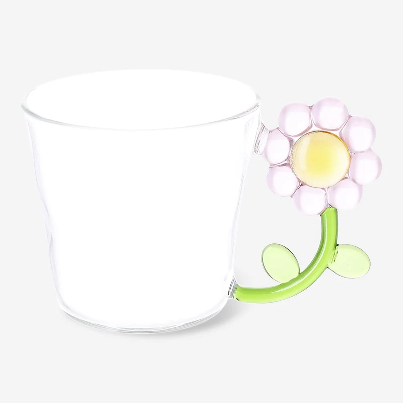 Drinking glass with pink flower handle - 230 ml