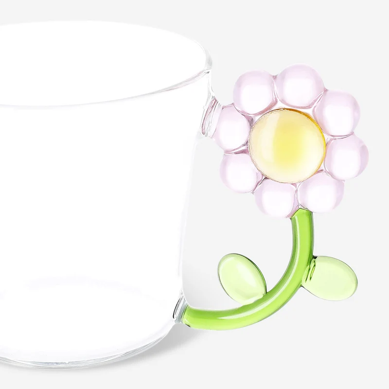 Drinking glass with pink flower handle - 230 ml