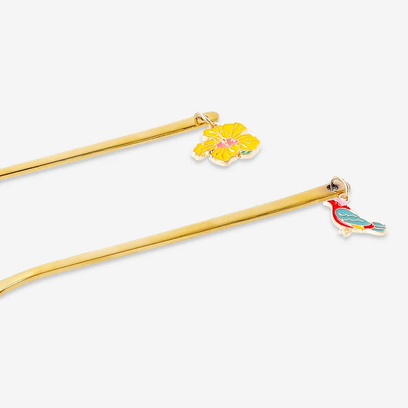 Gold dessert spoons with tropical flower decoration - 2 pcs