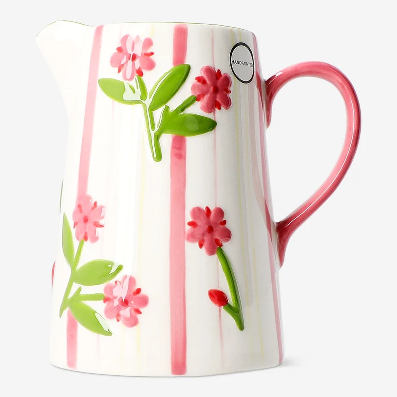 Jug with hand-painted stripes and flower design - 1 L