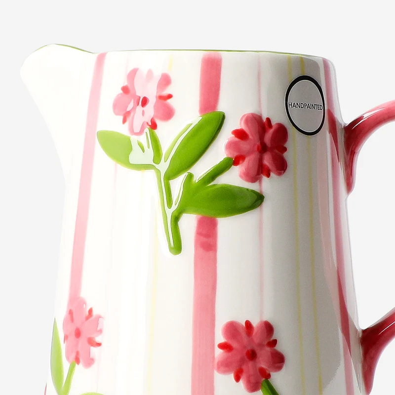 Jug with hand-painted stripes and flower design - 1 L