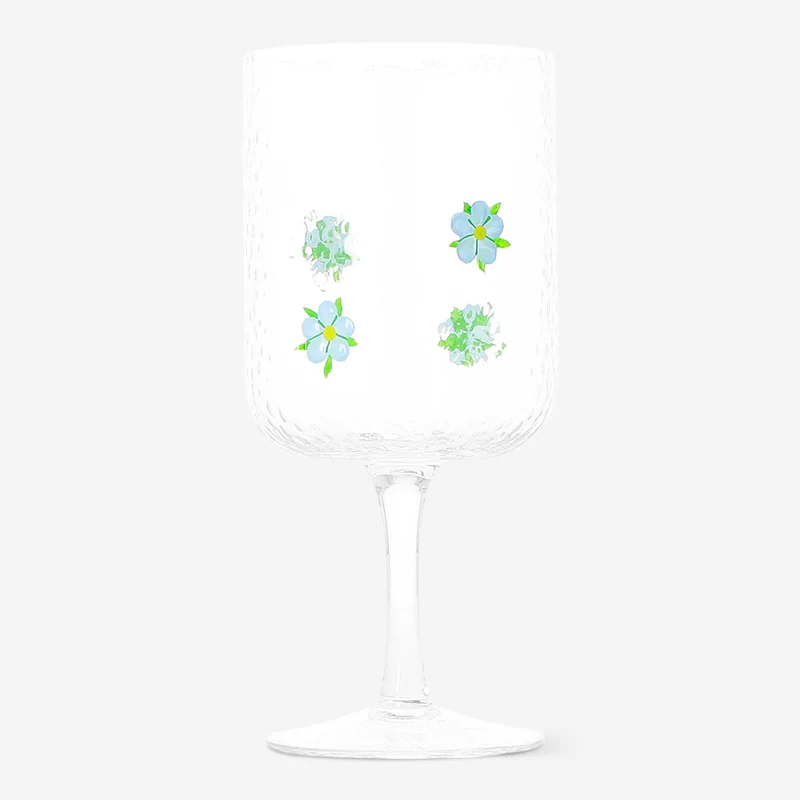 Wine glass with blue embossed flowers - 350 ml