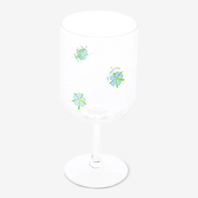 Wine glass with blue embossed flowers - 350 ml