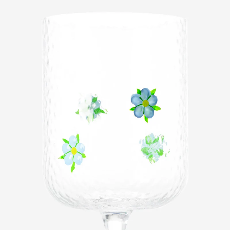 Wine glass with blue embossed flowers - 350 ml