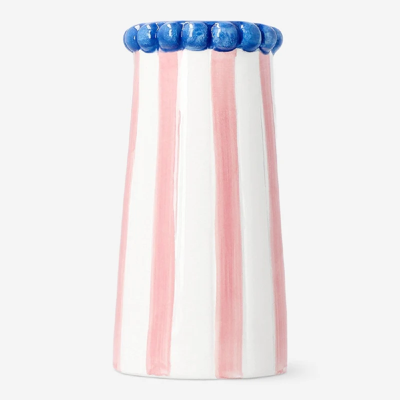 Ceramic vase with pink stripes - 15 cm