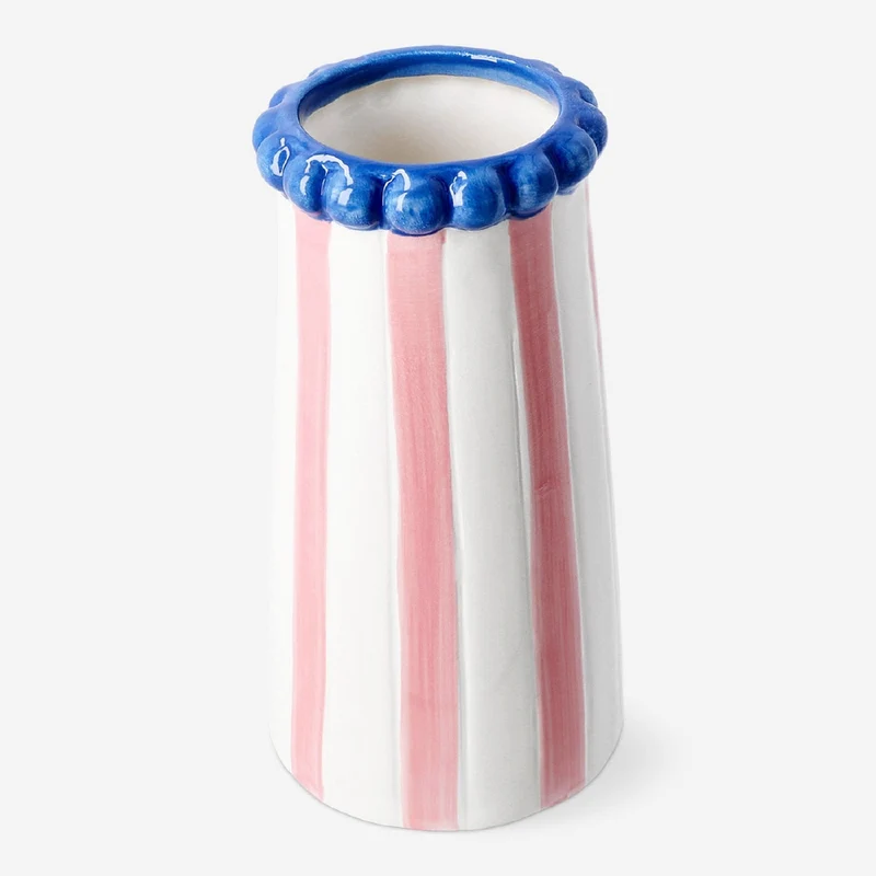 Ceramic vase with pink stripes - 15 cm