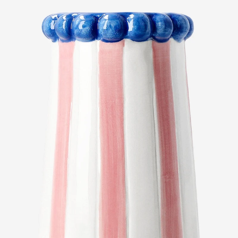 Ceramic vase with pink stripes - 15 cm