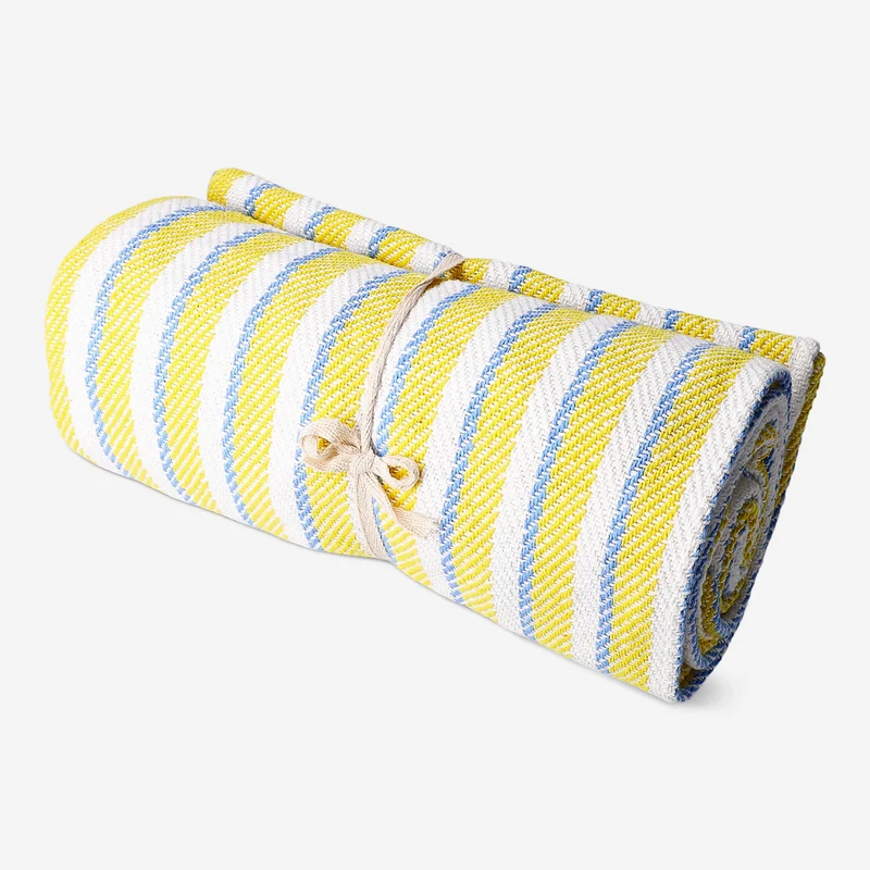 Throw blanket with yellow stripes and fringes - 120x170 cm