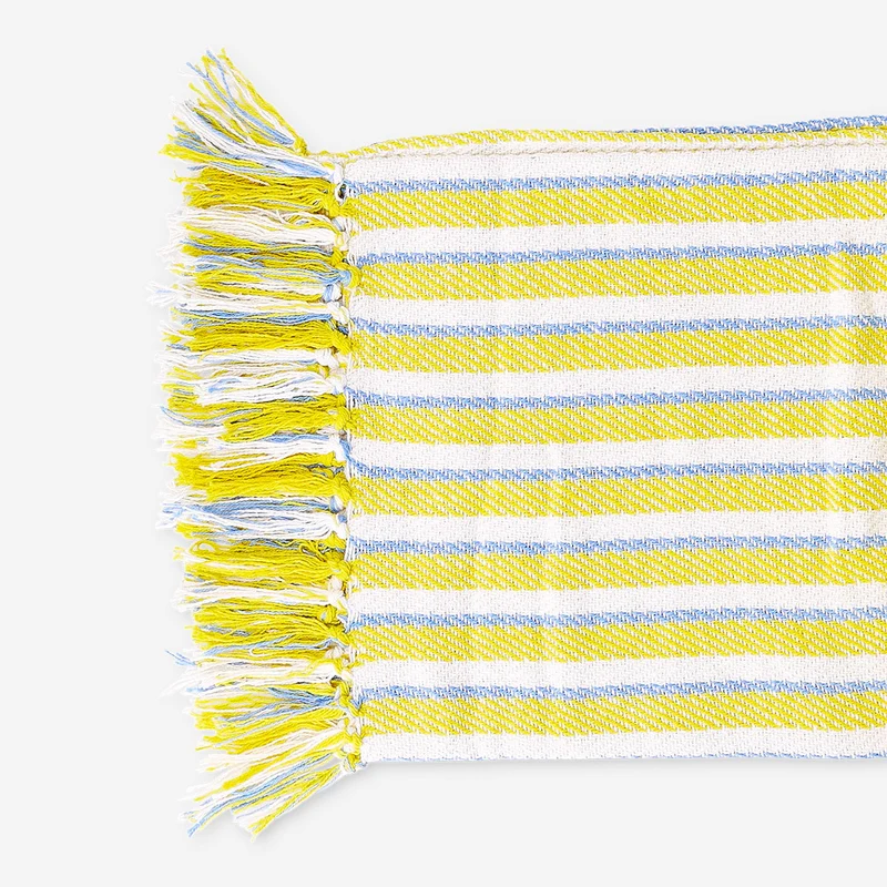 Throw blanket with yellow stripes and fringes - 120x170 cm