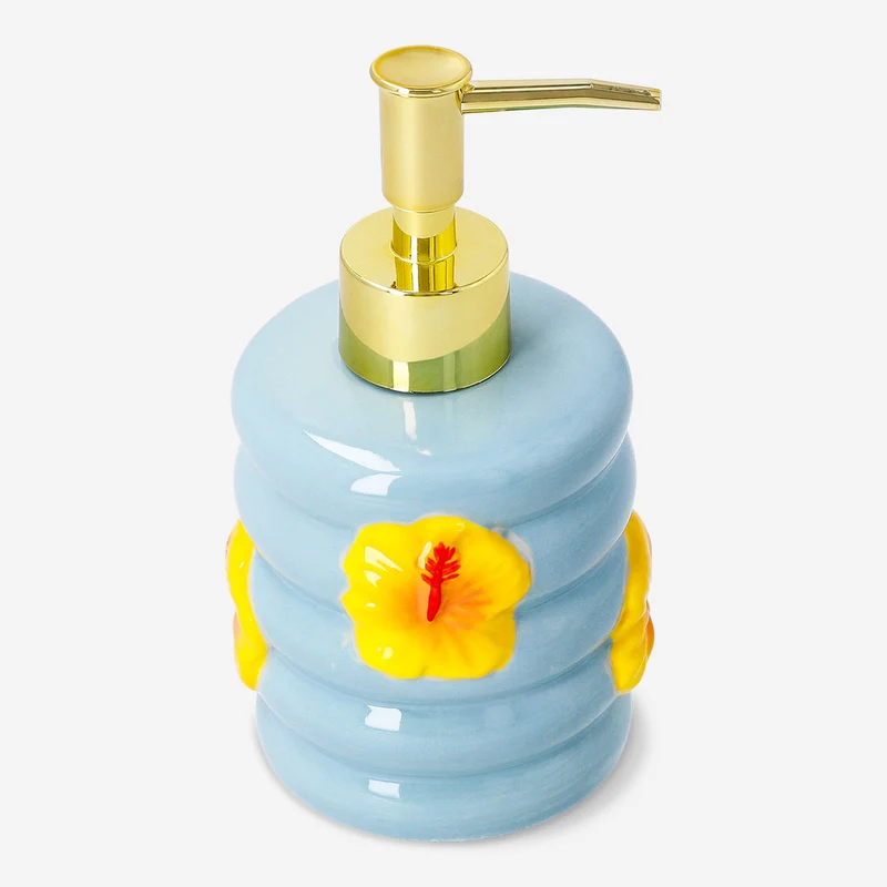 Ceramic soap dispenser - Hibiscus flower print