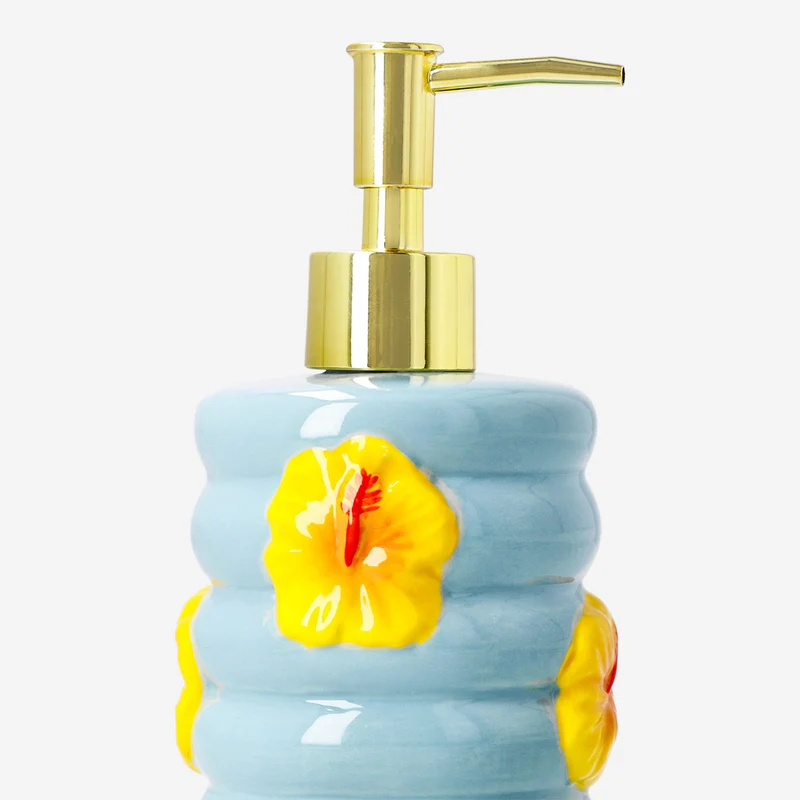 Ceramic soap dispenser - Hibiscus flower print