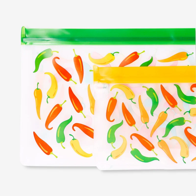 Reusable grip seal bags with chilli print - 2 pcs