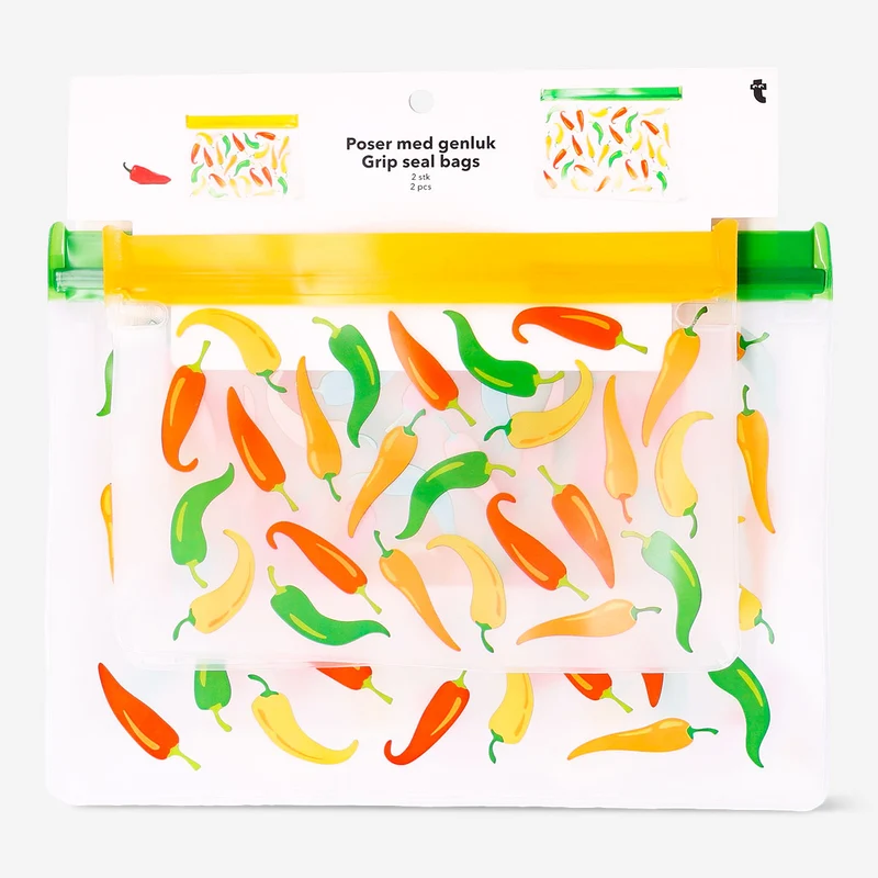 Reusable grip seal bags with chilli print - 2 pcs