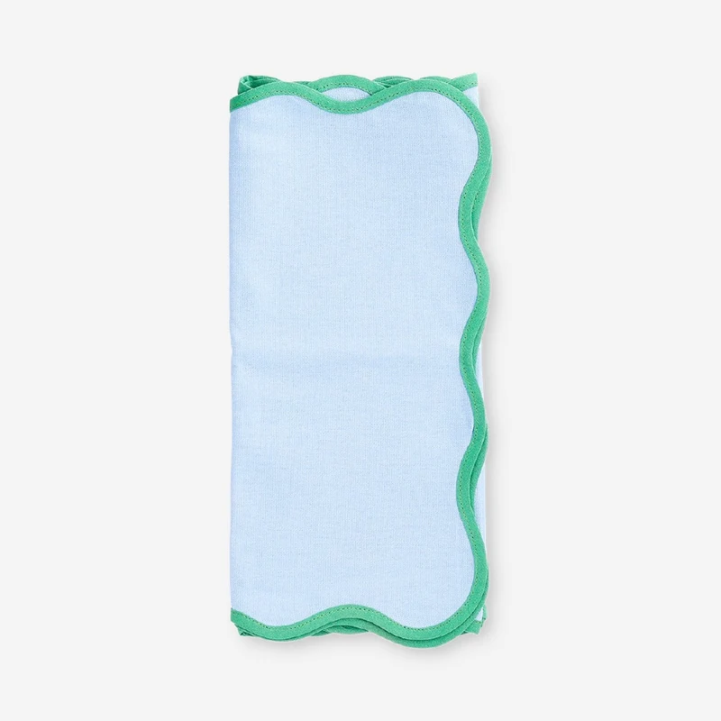 Blue table runner with scalloped edge - 35x130 cm
