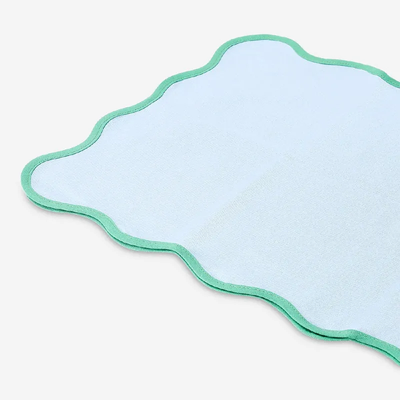 Blue table runner with scalloped edge - 35x130 cm