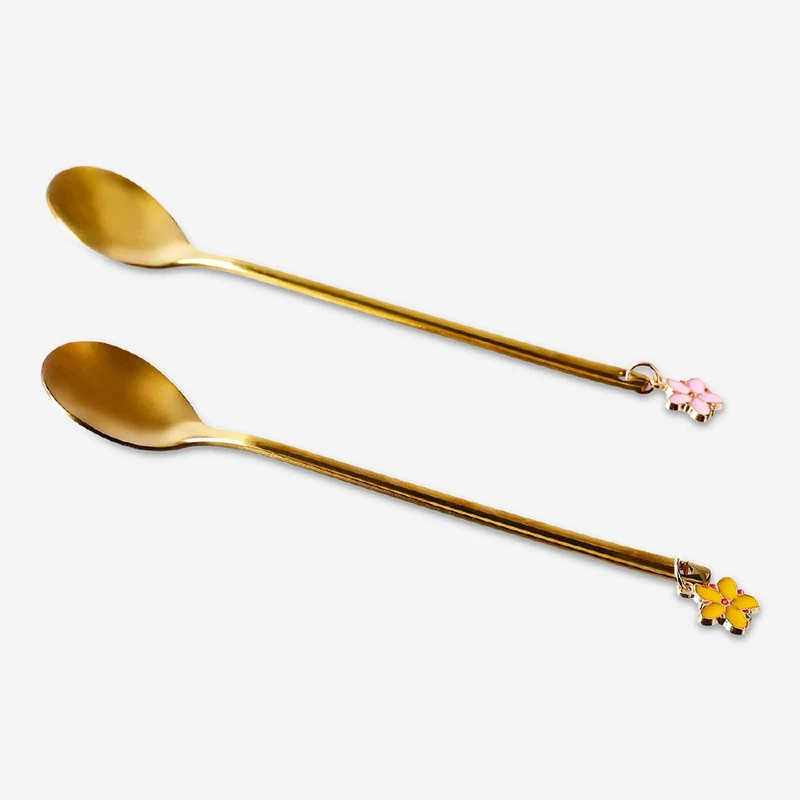 Gold dessert spoons with flower decorations - 2 pcs