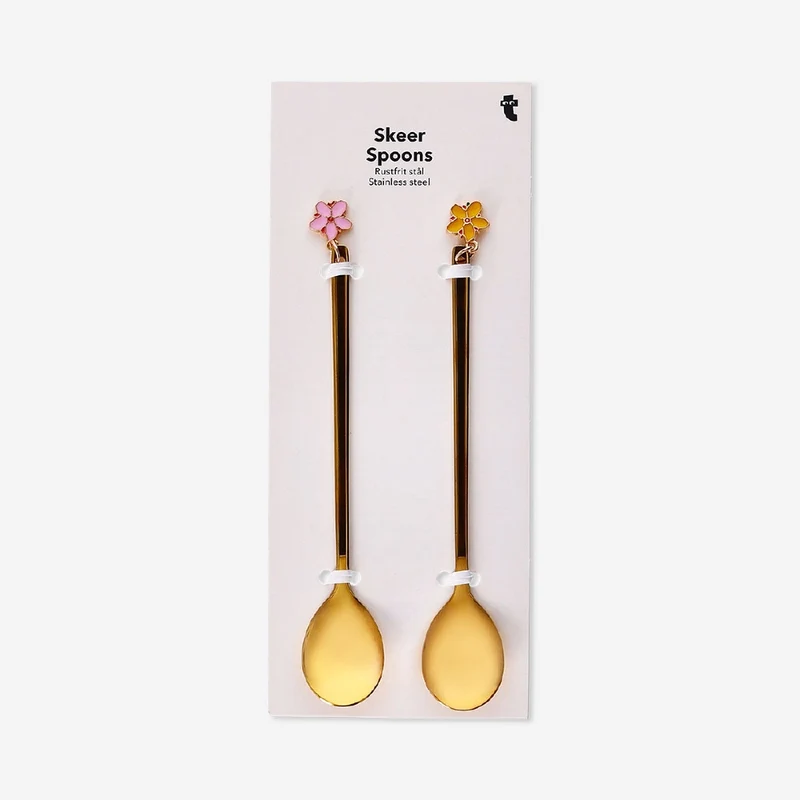 Gold dessert spoons with flower decorations - 2 pcs