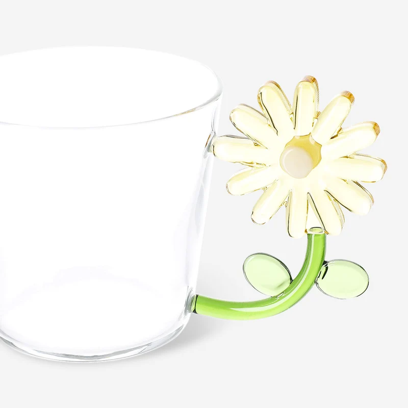Drinking glass with yellow flower handle - 230 ml