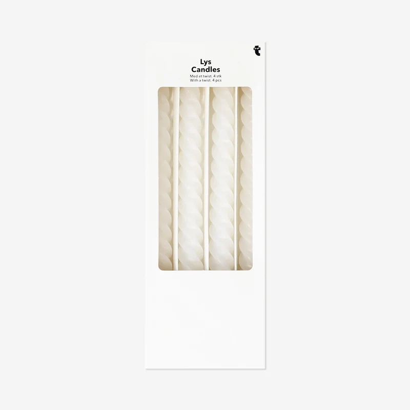 White twisted dinner candles - 4 pcs