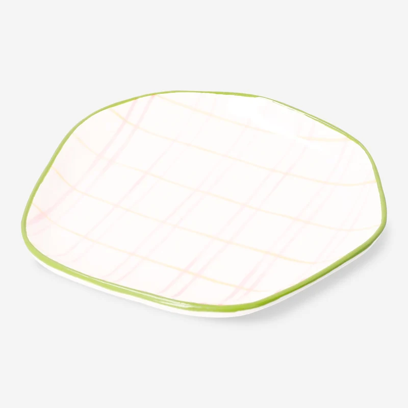 Ceramic plate with hand-painted chequered design - 15 cm